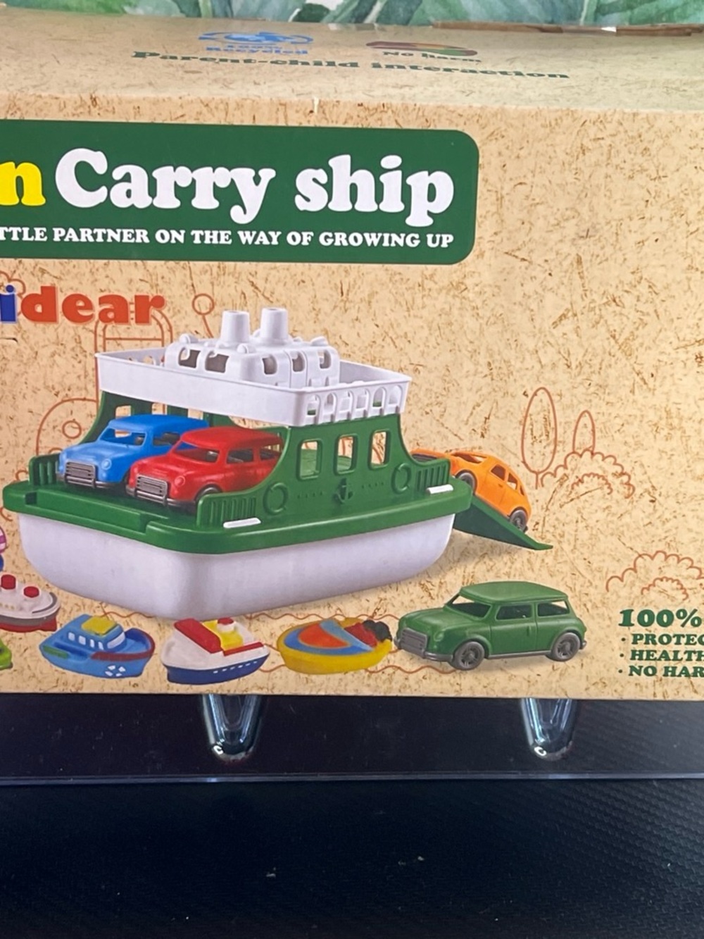 Kids Carry Ship Toy - Green and White Play Ferry with Toy Cars